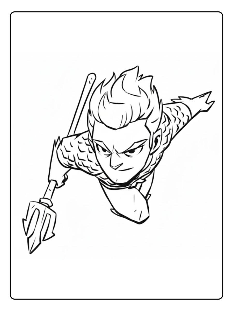 Cartoon Style Aquaman Line Drawing Coloring Pages