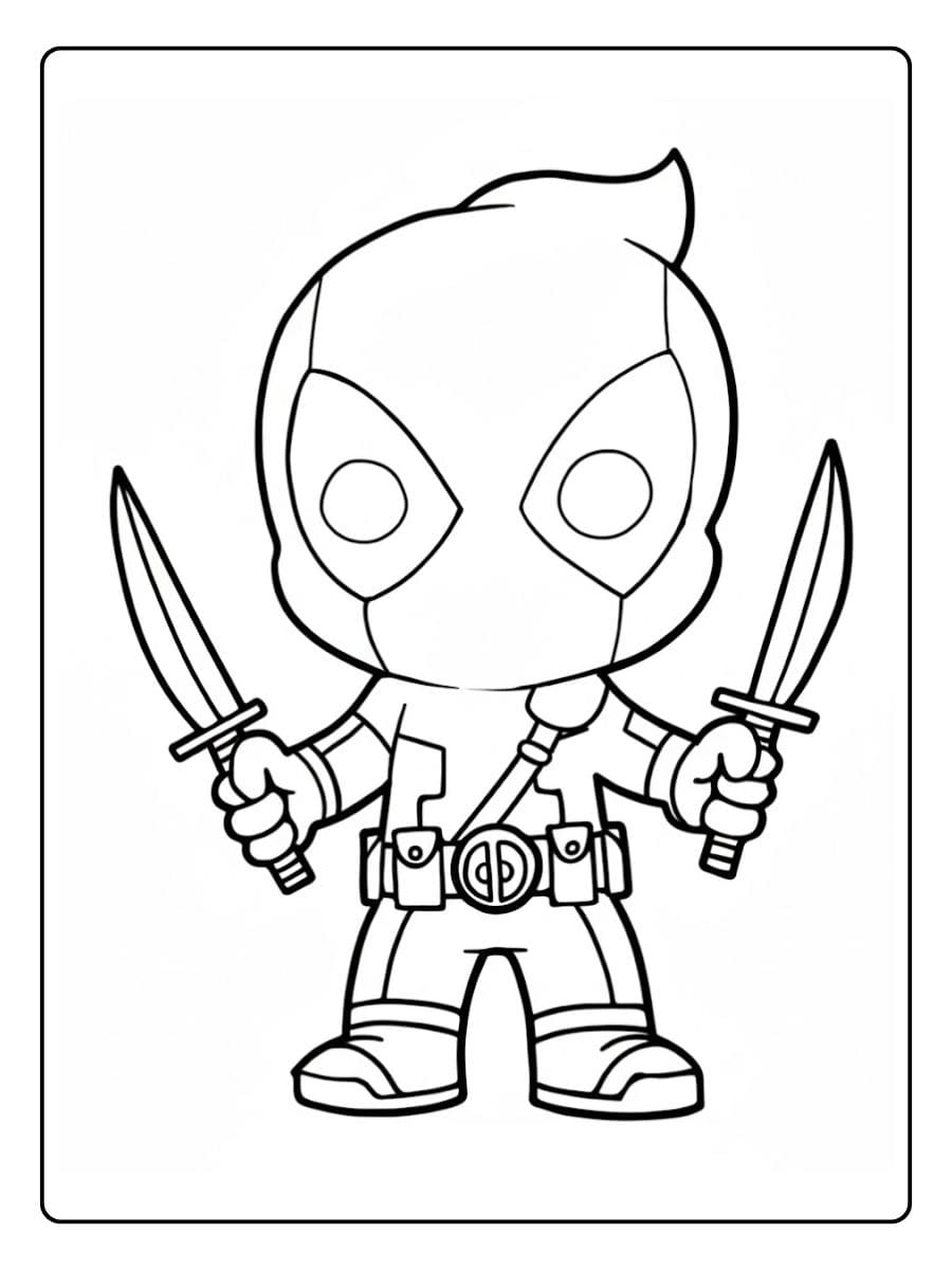Chibi Deadpool Coloring Pages Simple Outline