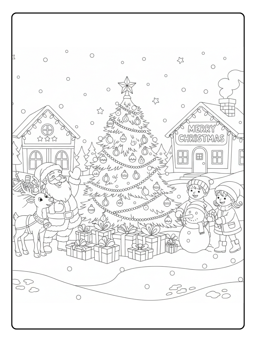 Christmas Holiday Coloring Pages – Merry Christmas Scene