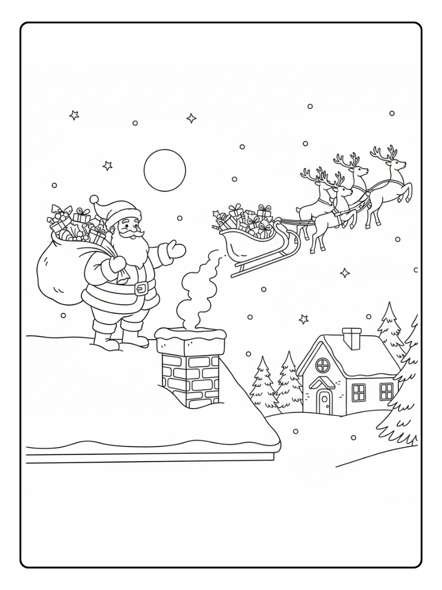 Christmas Holiday Coloring Pages – Santa Christmas Eve