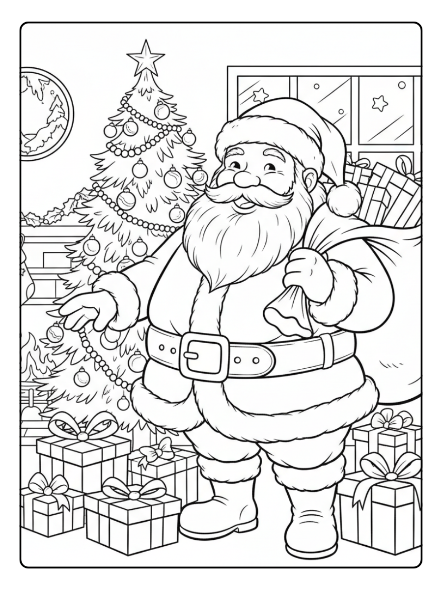 Christmas Holiday Coloring Pages – Santa with Gifts