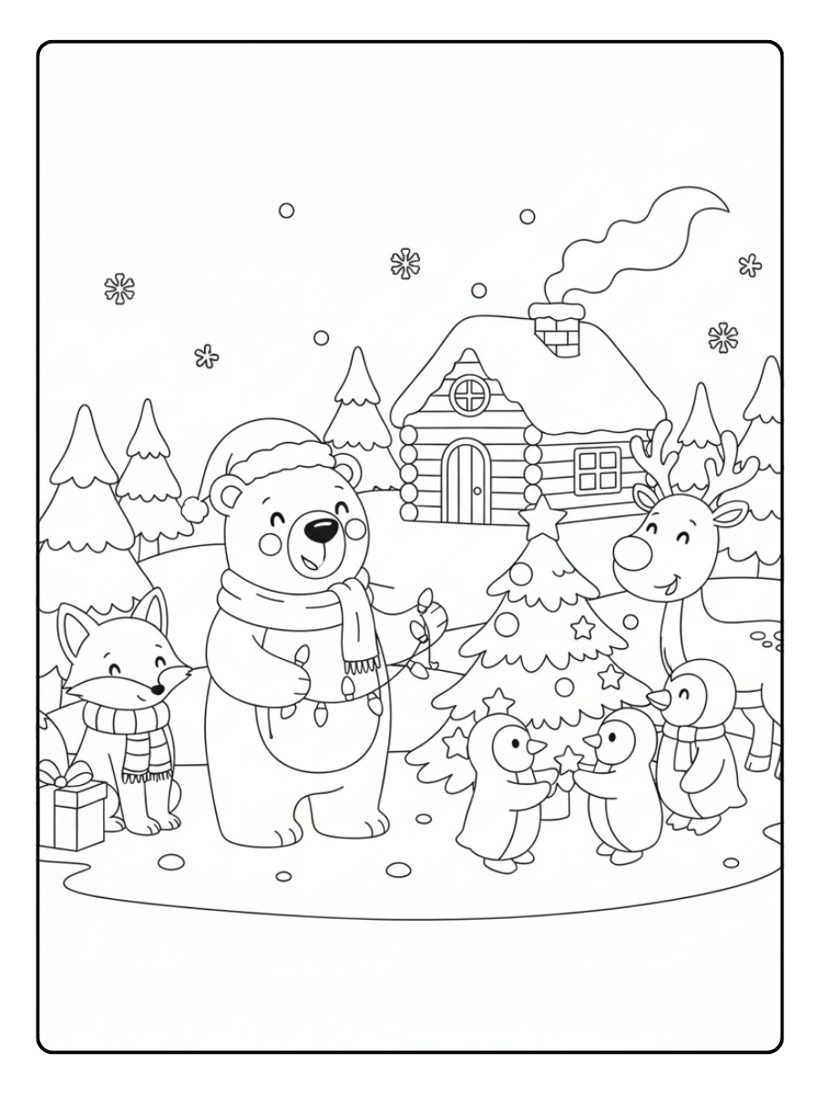 Christmas Holiday Coloring Pages – Winter Animals Christmas
