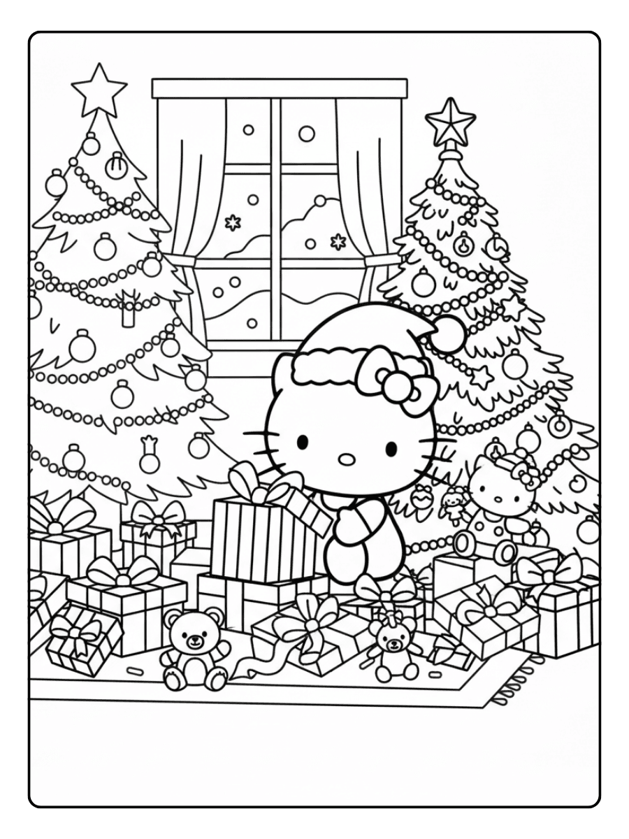 Christmas Morning Hello Kitty Christmas Coloring Pages