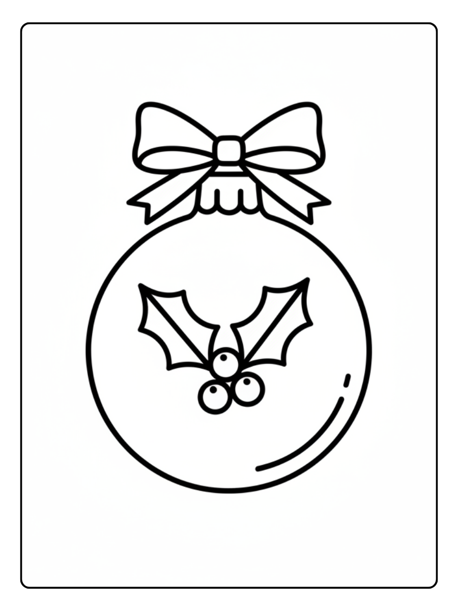 Christmas Ornament Coloring Pages – Ornament with Holly
