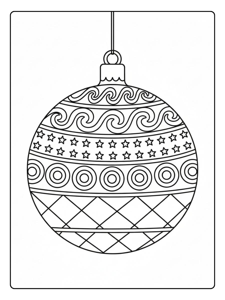 Christmas Ornament Coloring Pages – Ornament with Patterns
