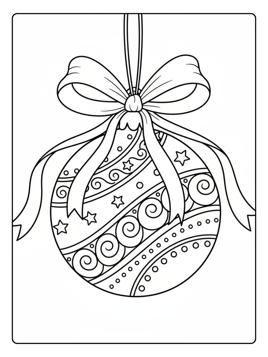 Christmas Ornament Coloring Pages – Ornament with Ribbon