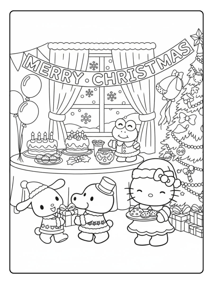 Christmas Party Hello Kitty Christmas Coloring Pages
