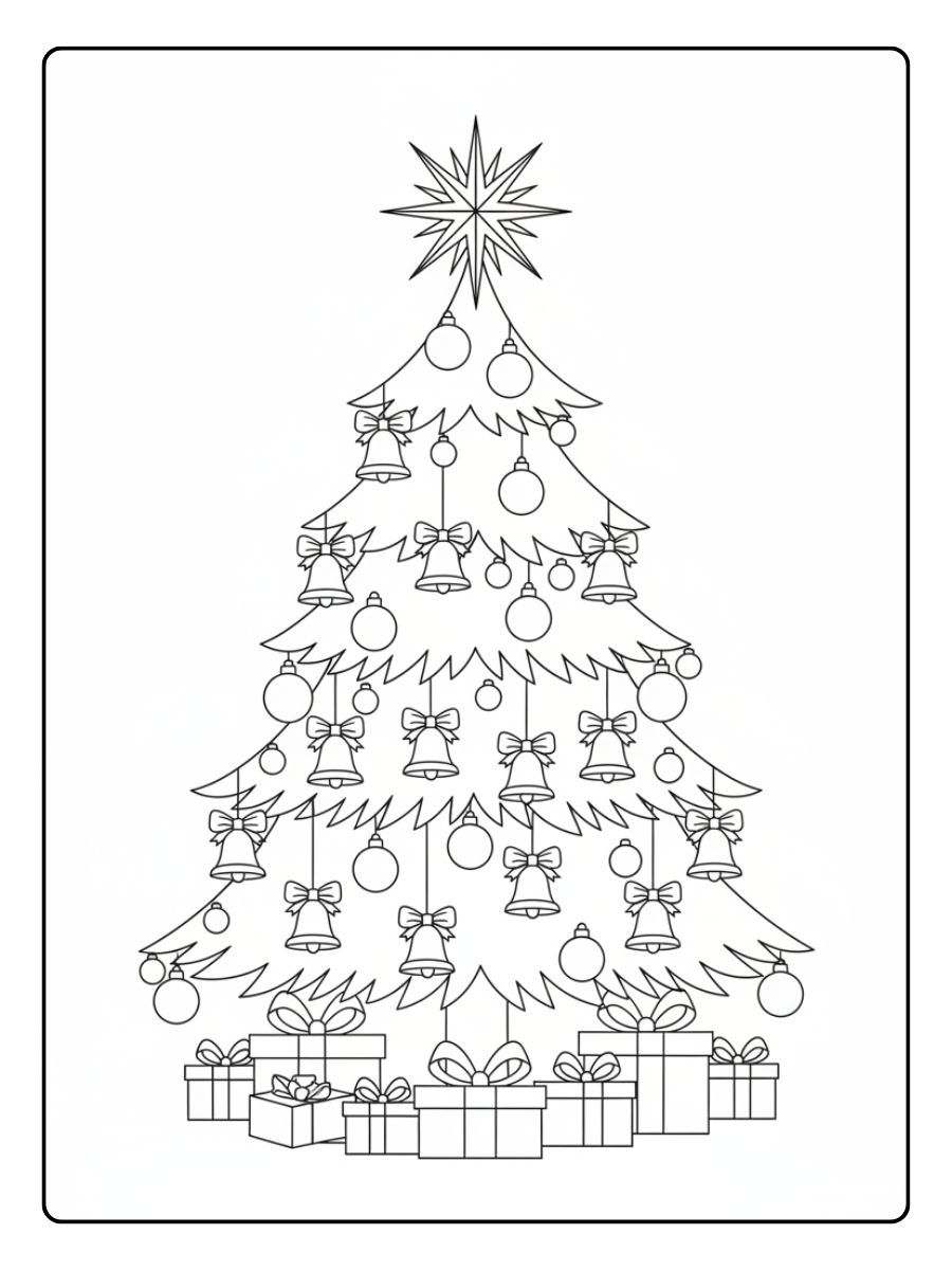 Christmas Tree Coloring Pages – Christmas Tree with Bells