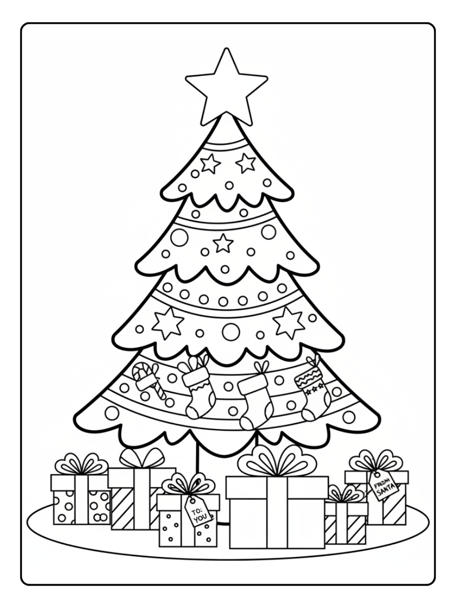Christmas Tree Coloring Pages – Christmas Tree with Gifts