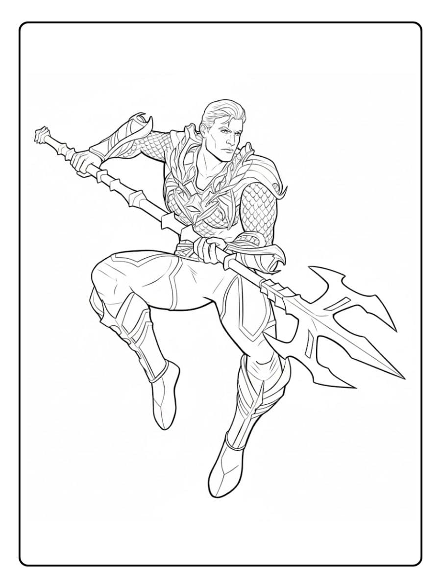 Cool Aquaman Coloring Pages Action Pose Black and White