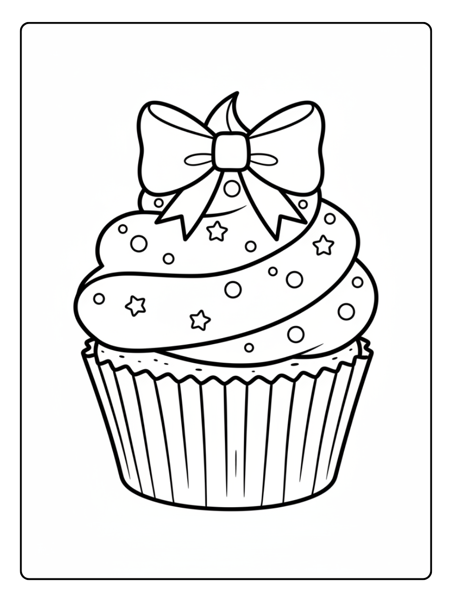 Cupcake Coloring Pages – Cupcake with Bow