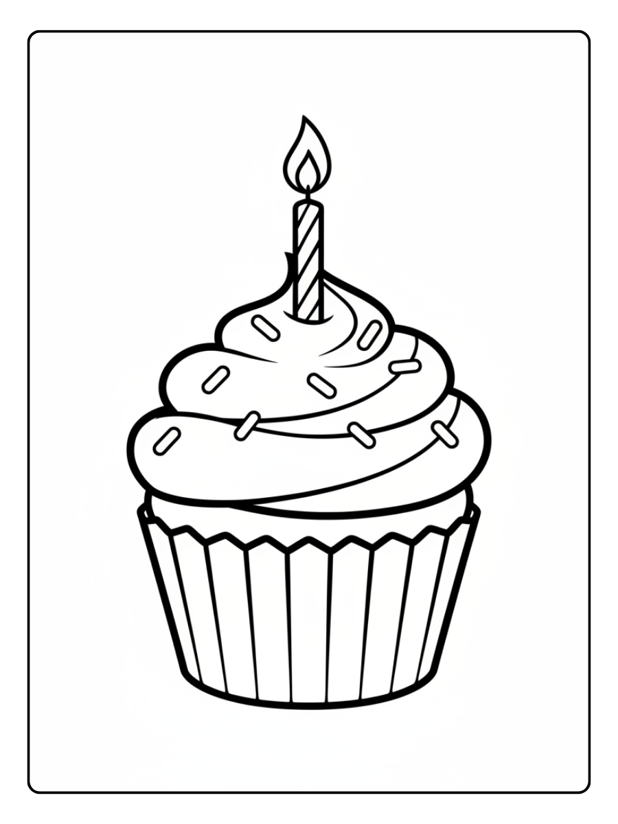 Cupcake Coloring Pages – Cupcake with Candle