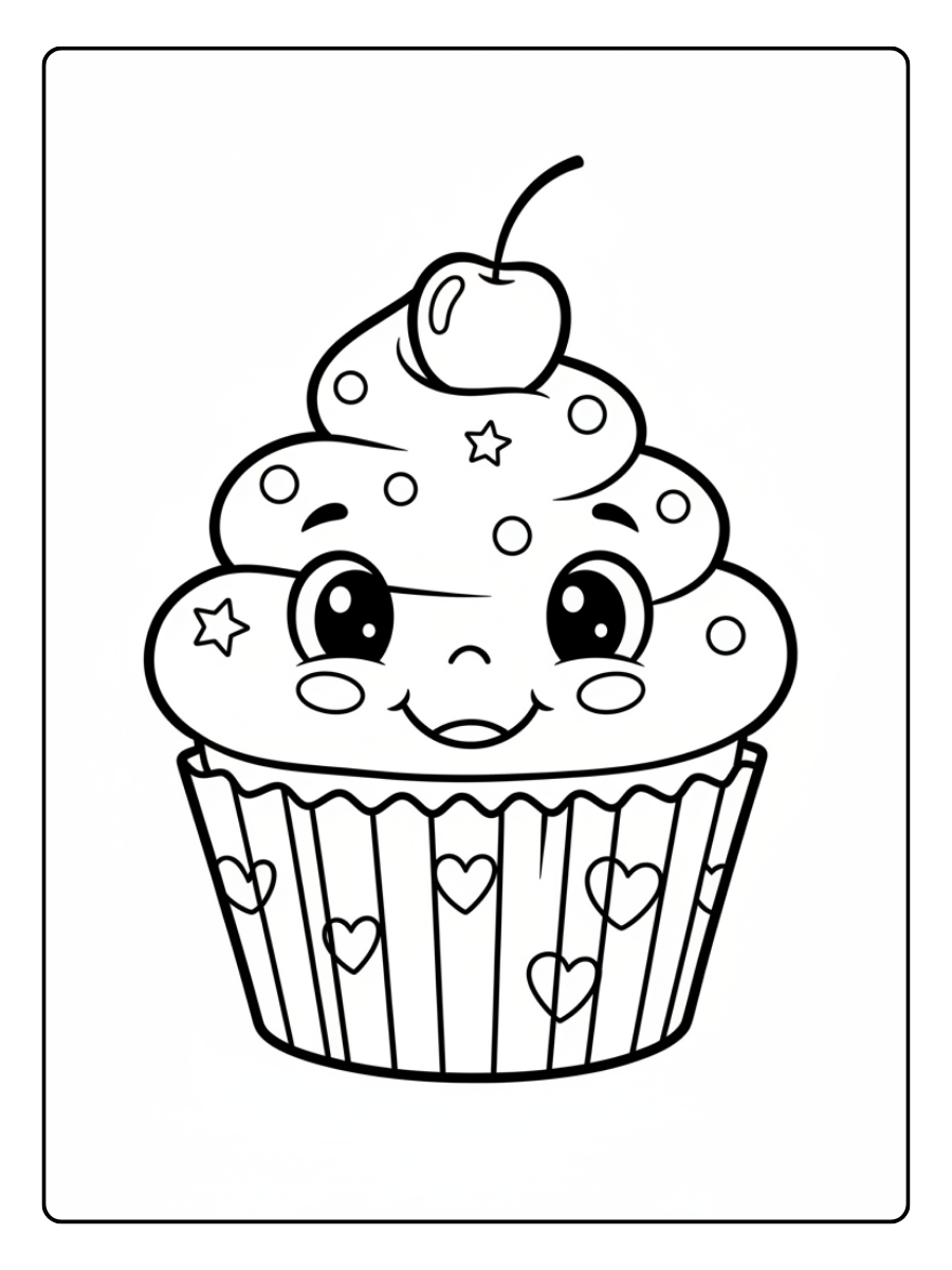 Cupcake Coloring Pages – Smiling Cupcake