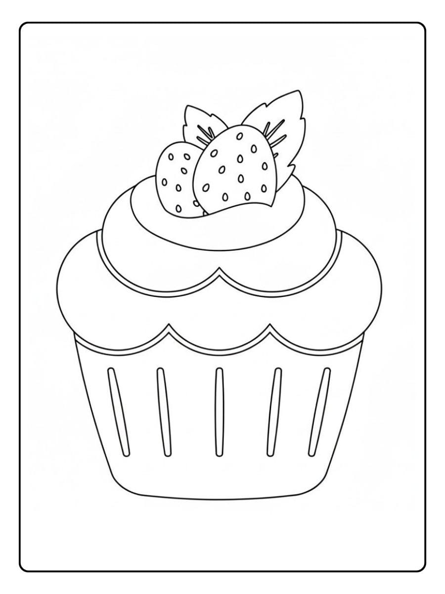 Cupcake coloring page cupcake topped with strawberry