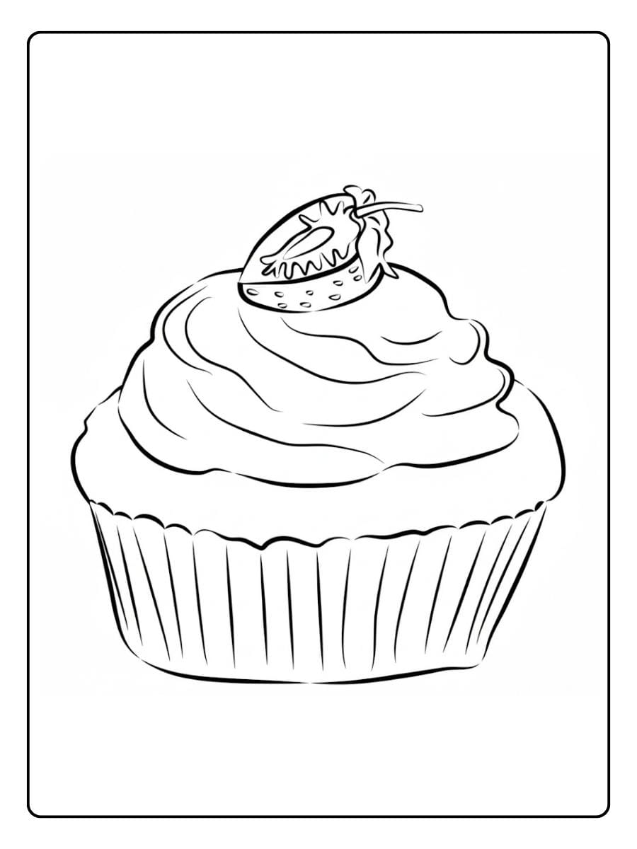 Cupcake coloring page detailed whipped cream cupcake