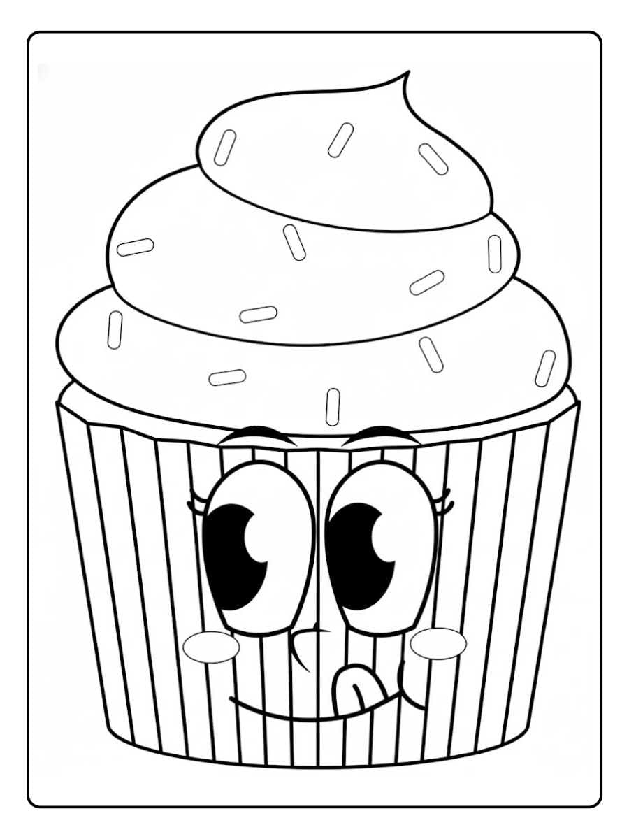 Cupcake coloring page funny cupcake with big eyes