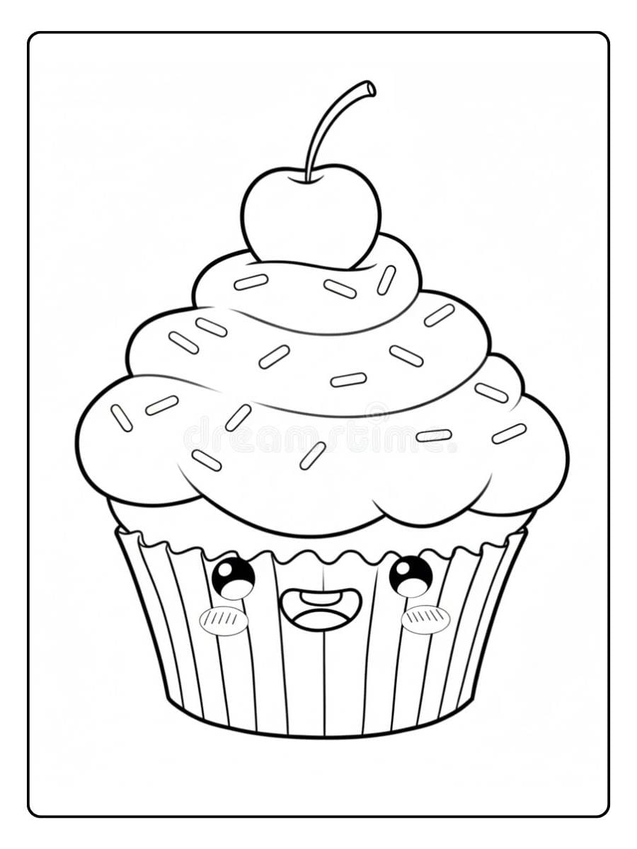 Cupcake coloring page kawaii cupcake with face