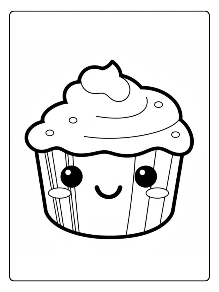 Cupcake coloring page smiling cupcake character