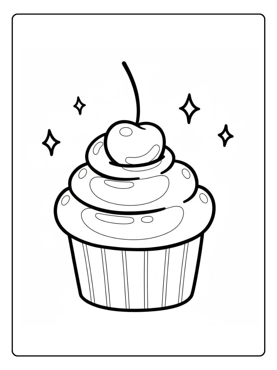 Cupcake coloring page sparkling cupcake with cherry