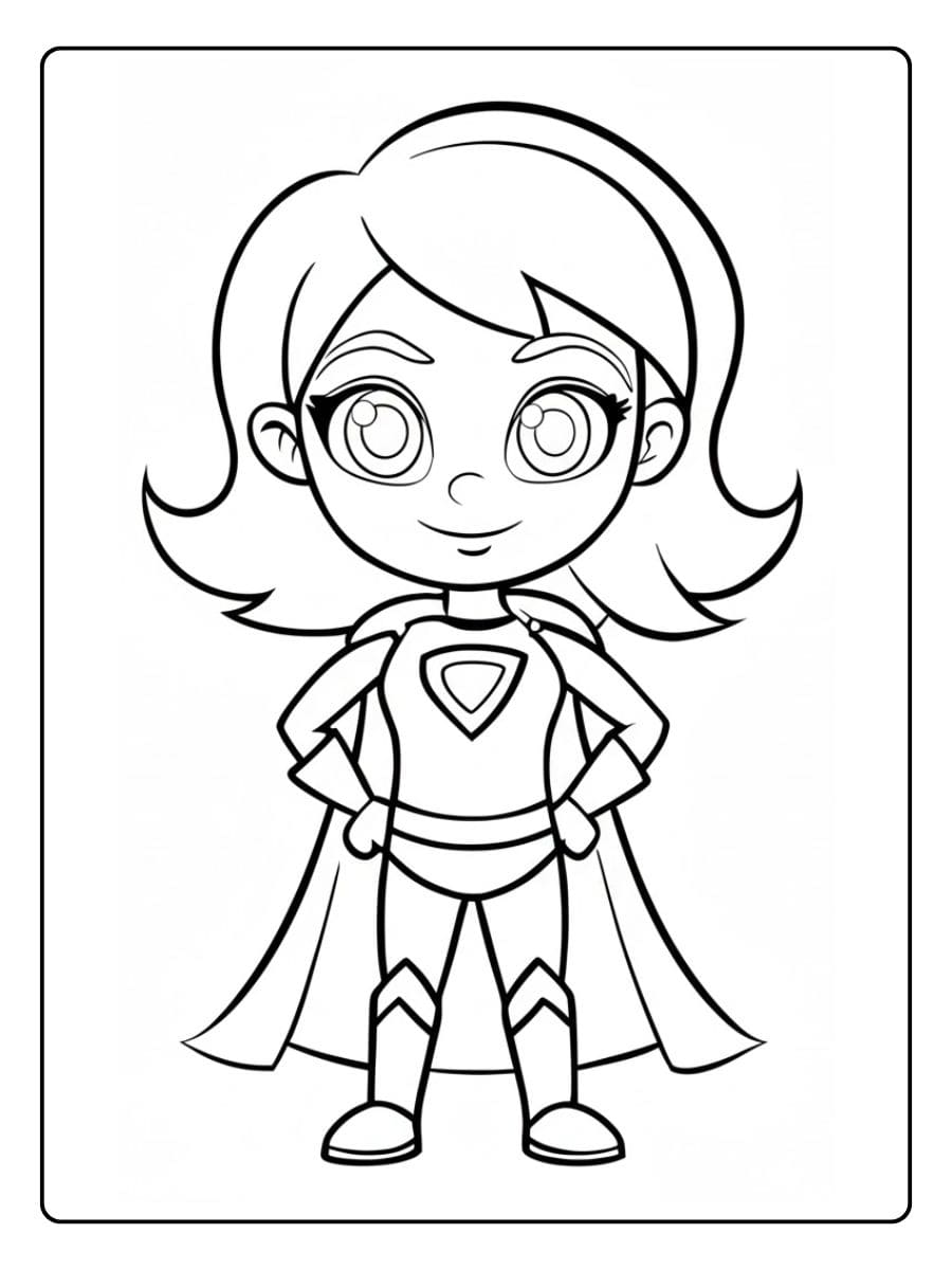 Cute Chibi Girl Superhero Coloring Pages Outline