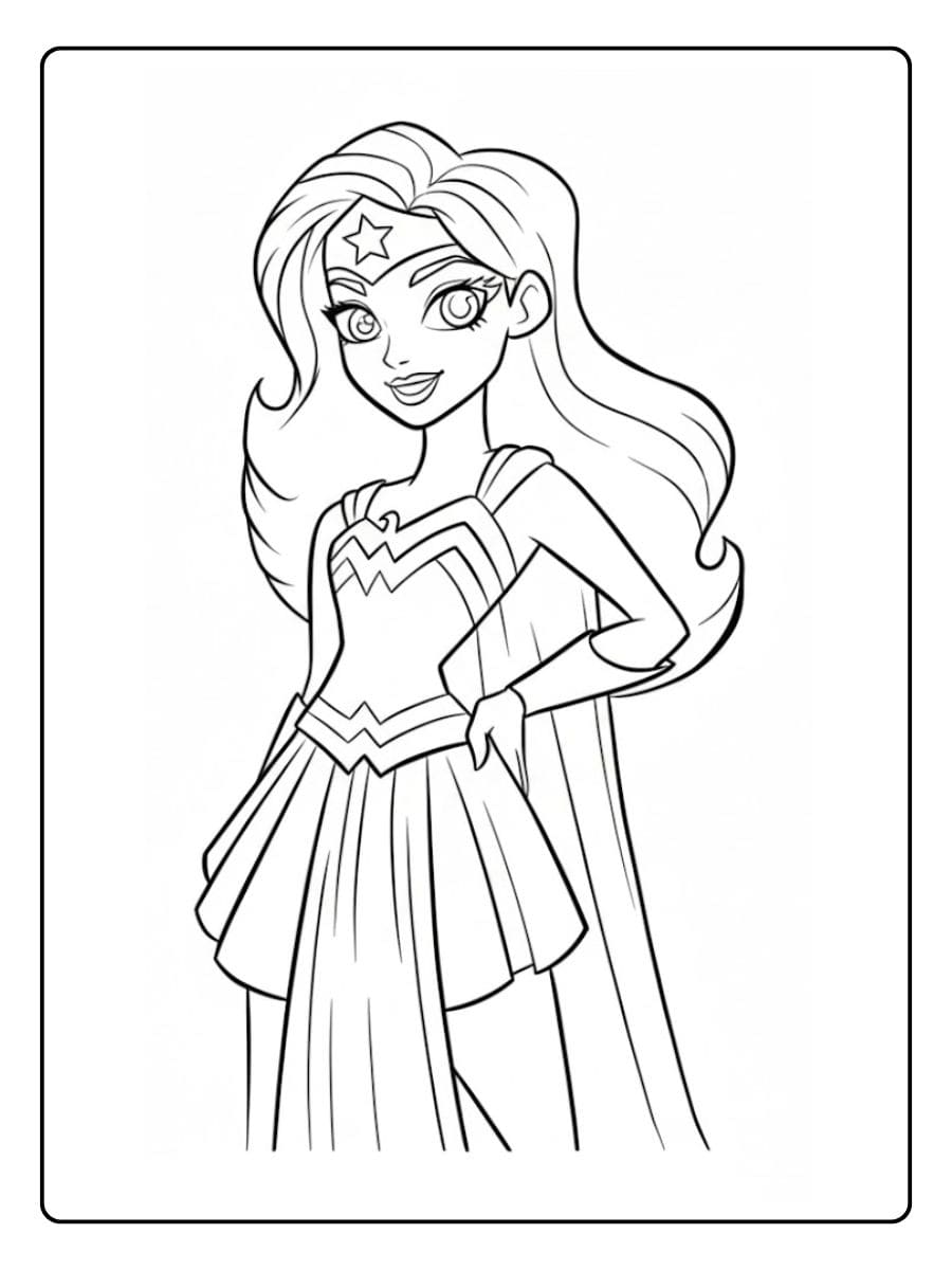 Cute Chibi Wonder Woman Coloring Pages Outline