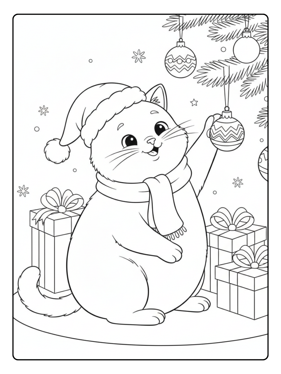 Cute Christmas Coloring Pages – Cute Cat Christmas
