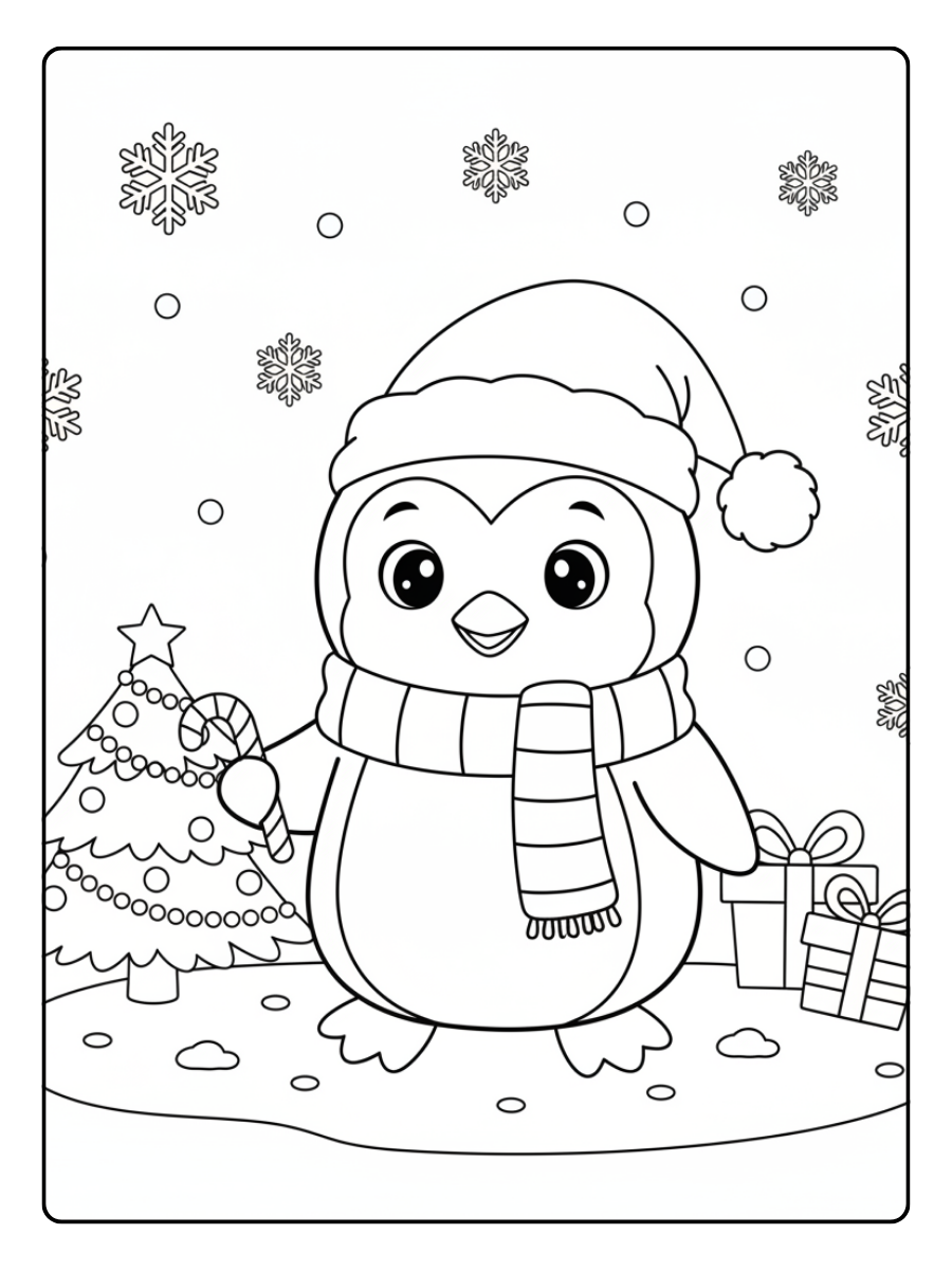 Cute Christmas Coloring Pages – Cute Penguin Christmas
