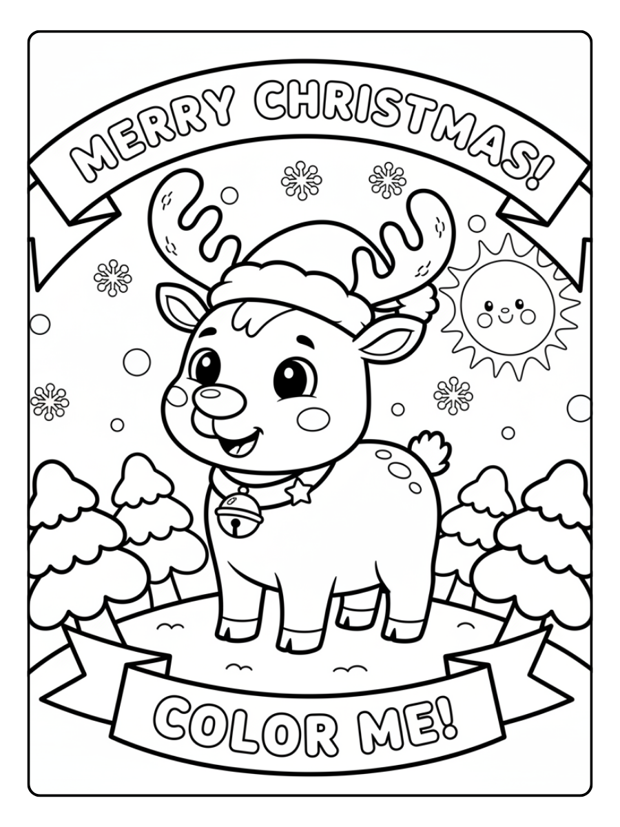 Cute Christmas Coloring Pages – Cute Reindeer