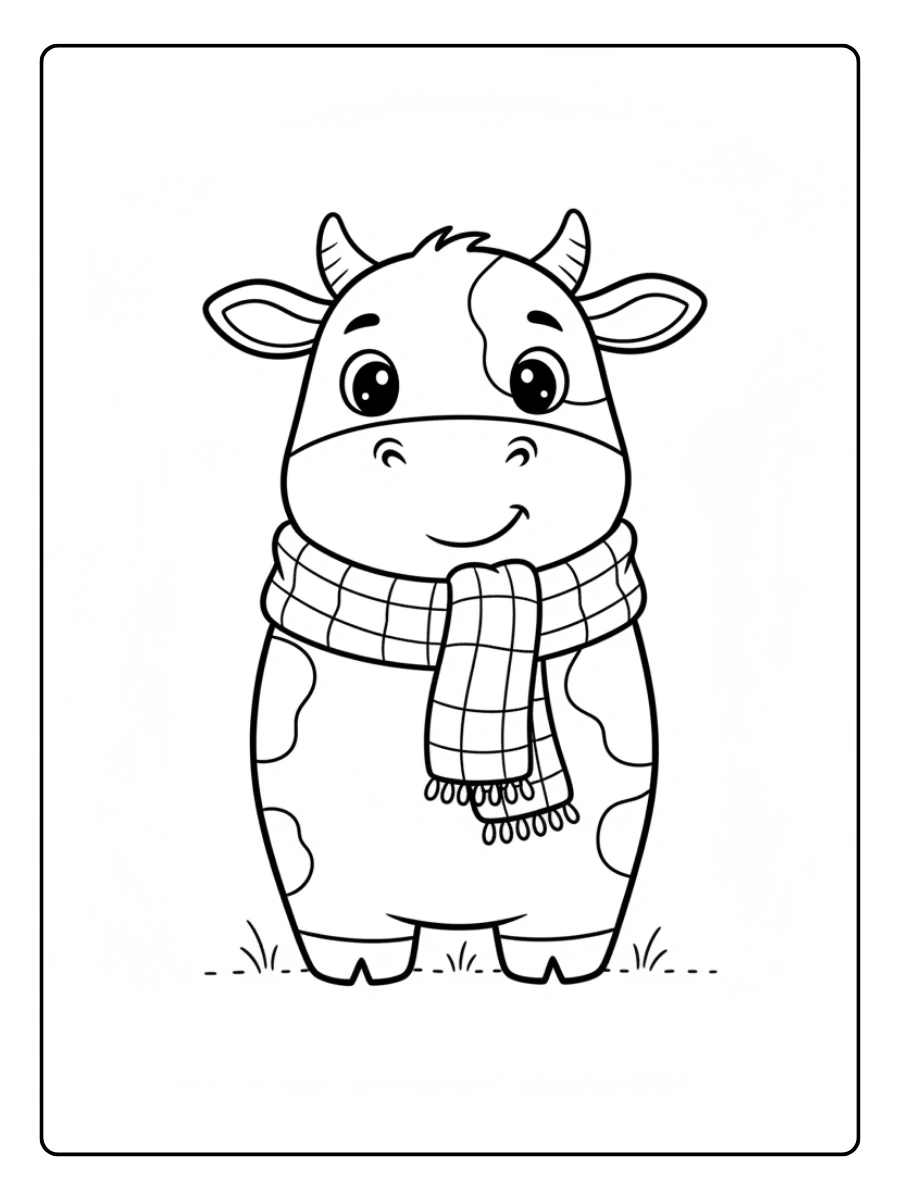 Cute Cow Coloring Pages – Cow Wearing Scarf