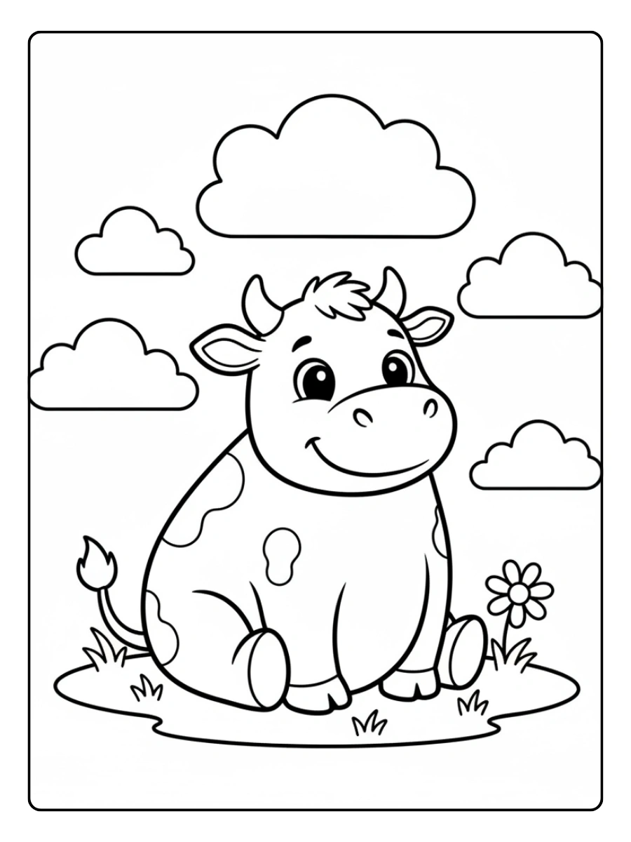 Cute Cow Coloring Pages – Cow with Cloud
