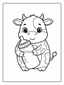 Cute Cow Coloring Pages – Cow with Milk Bottle
