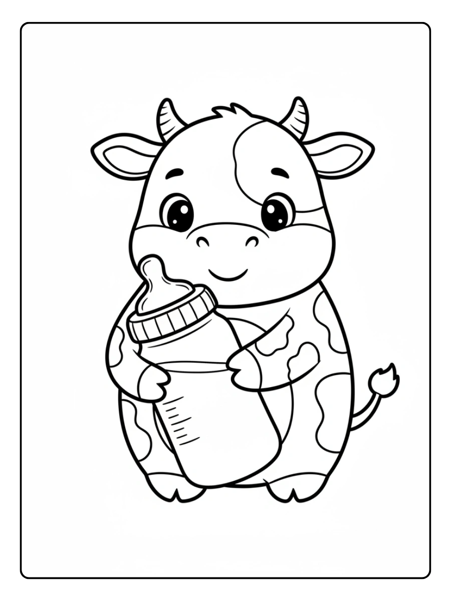 Cute Cow Coloring Pages – Cow with Milk Bottle