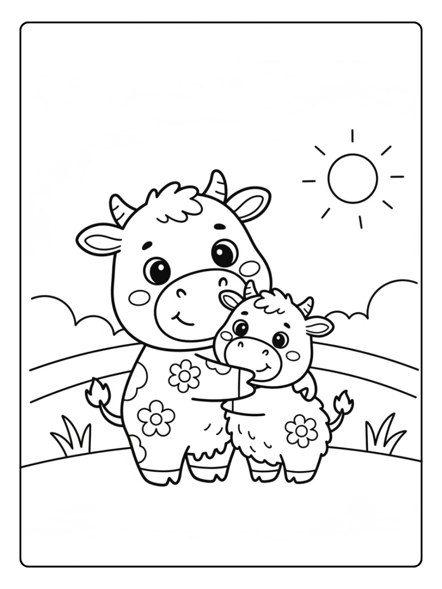 Cute Cow Coloring Pages – Cute Cow Hugging