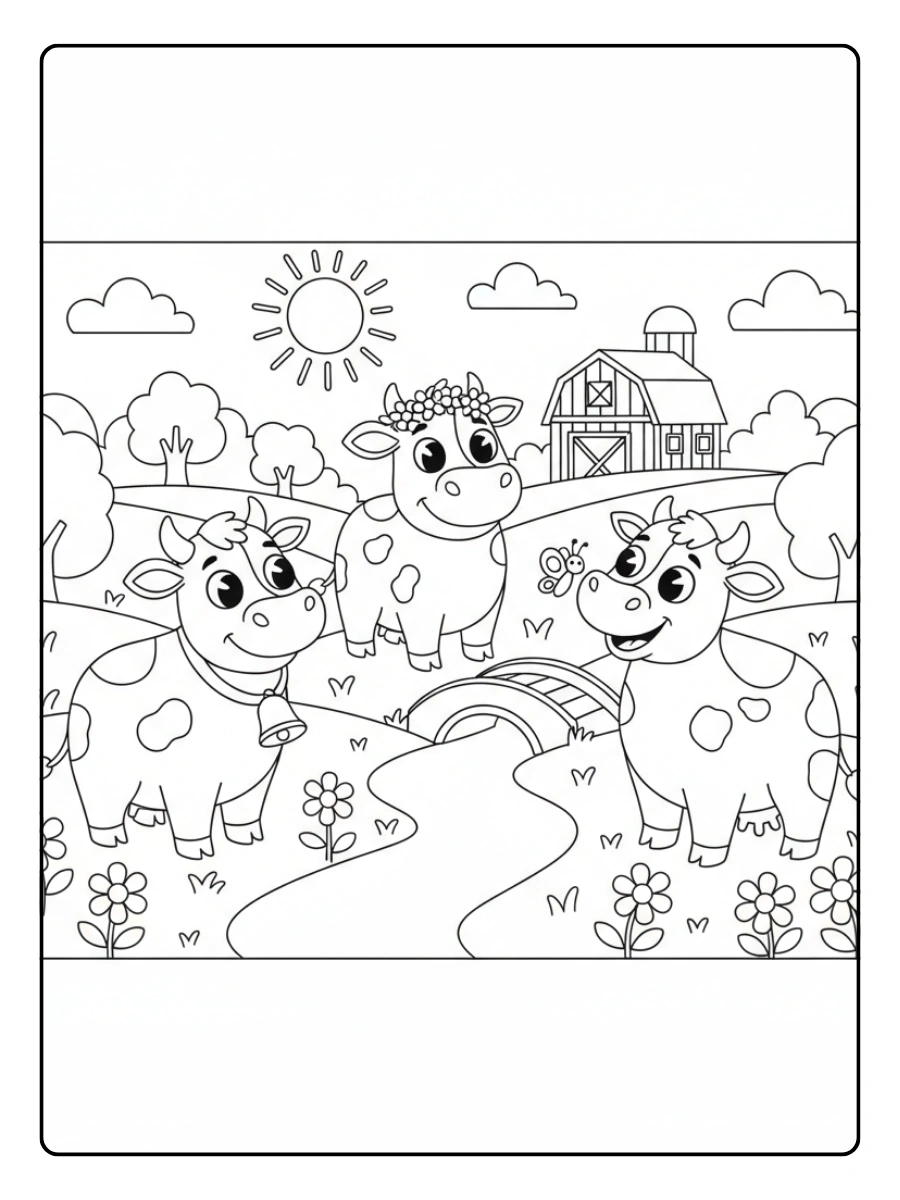 Cute Cow Coloring Pages – Cute Cow Pasture Scene