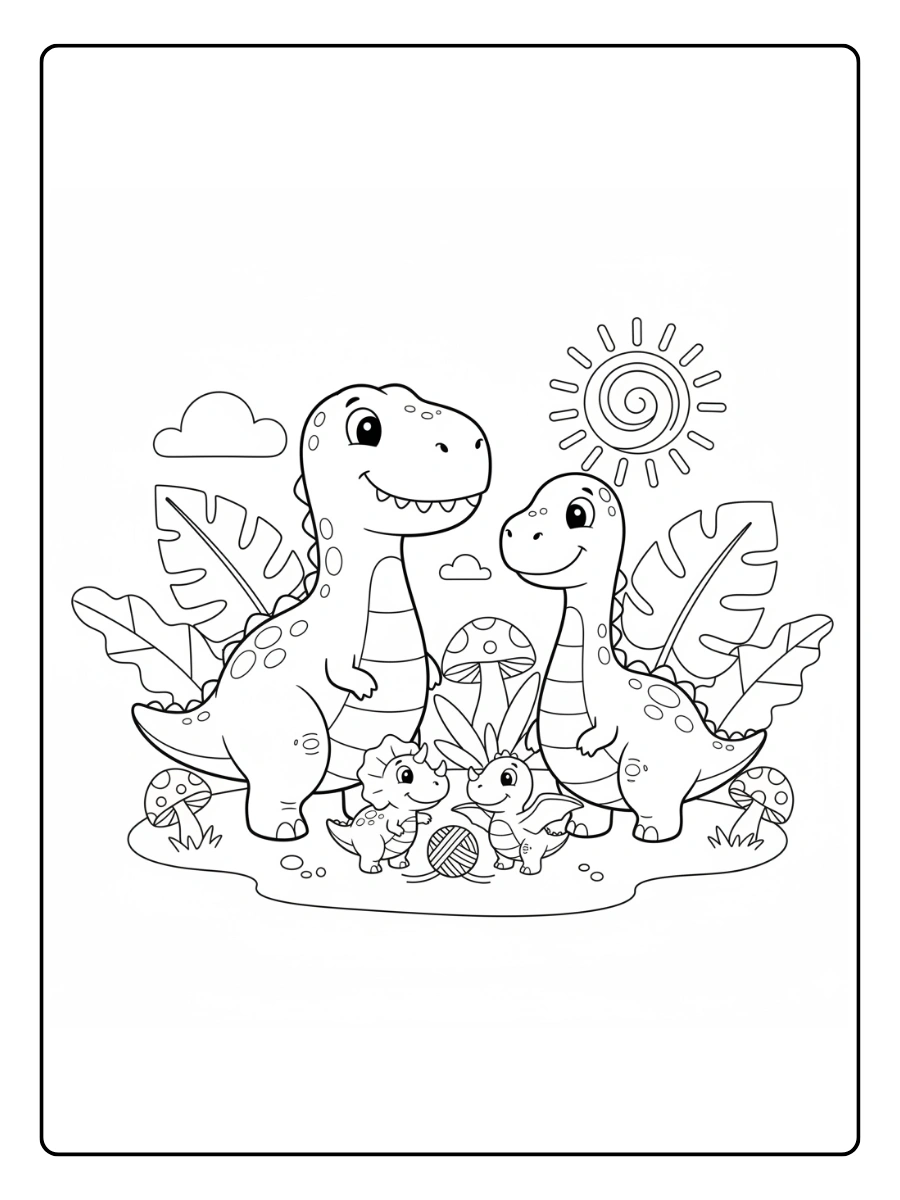 Cute Dino Coloring Pages – Cute Dino Family