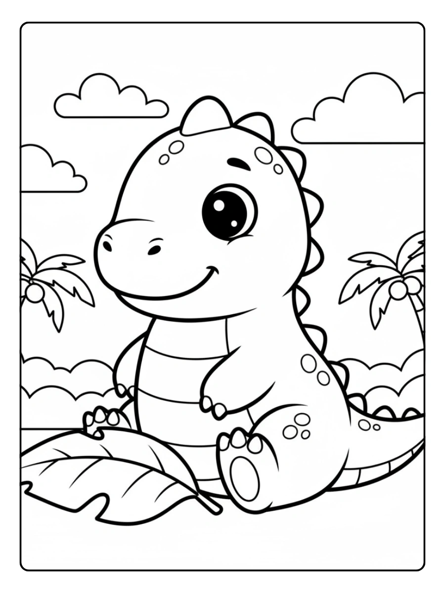 Cute Dino Coloring Pages – Cute Dino Sitting