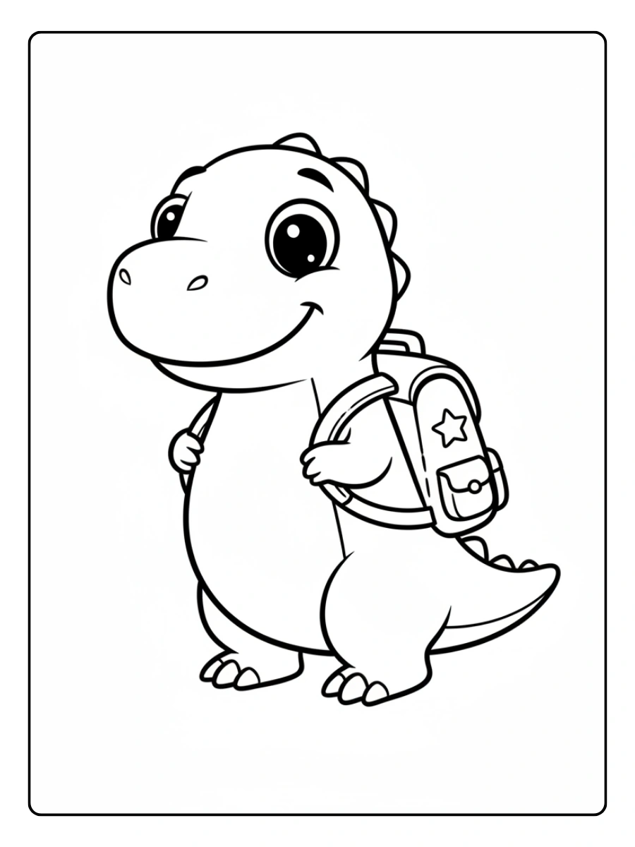 Cute Dino Coloring Pages – Cute Dino with Backpack