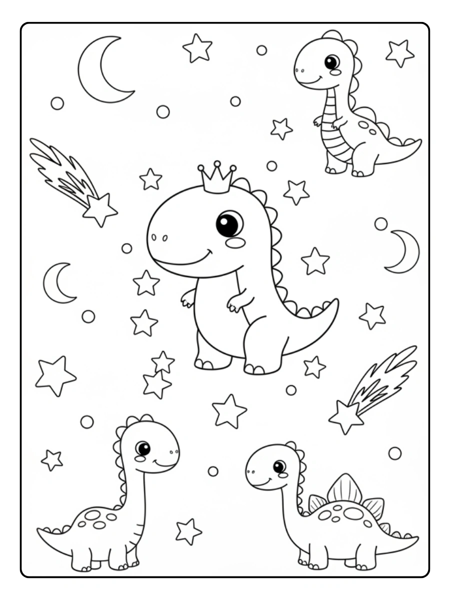 Cute Dino Coloring Pages – Cute Dino with Stars