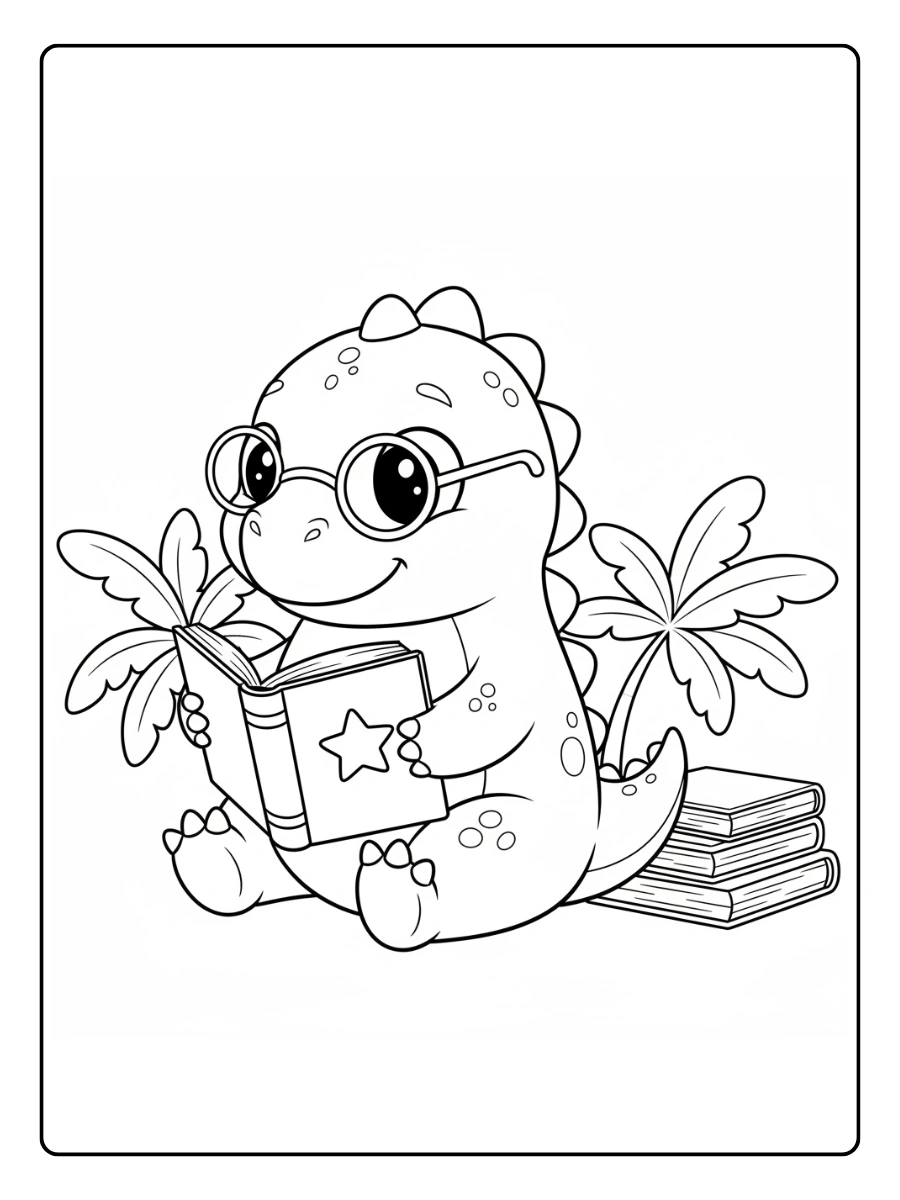 Cute Dino Coloring Pages – Dino Reading Book