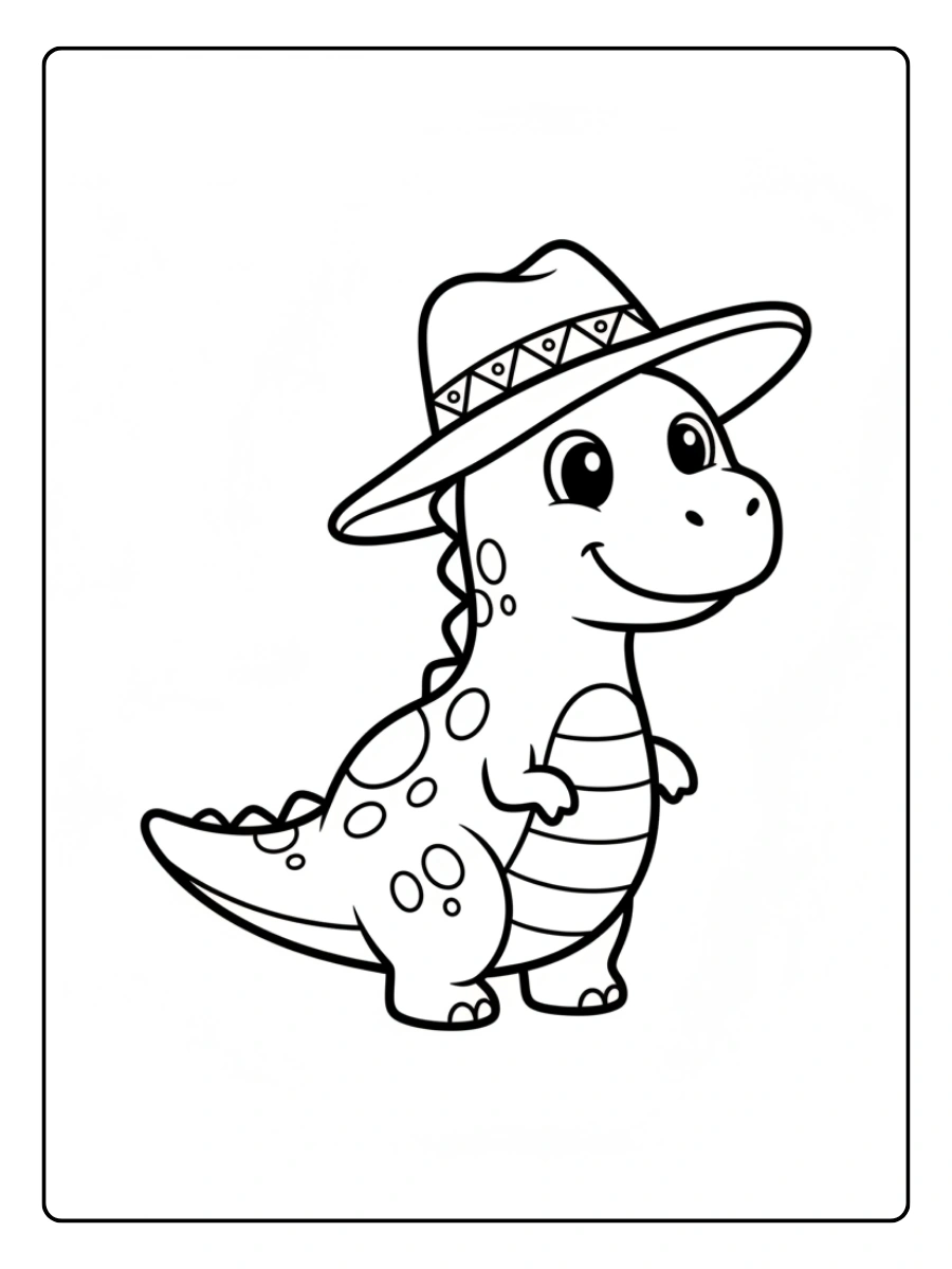 Cute Dino Coloring Pages – Dino Wearing Hat