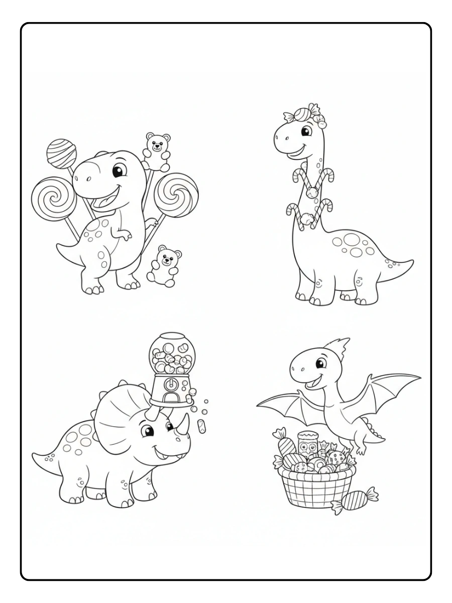 Cute Dino Coloring Pages – Dino with Candy