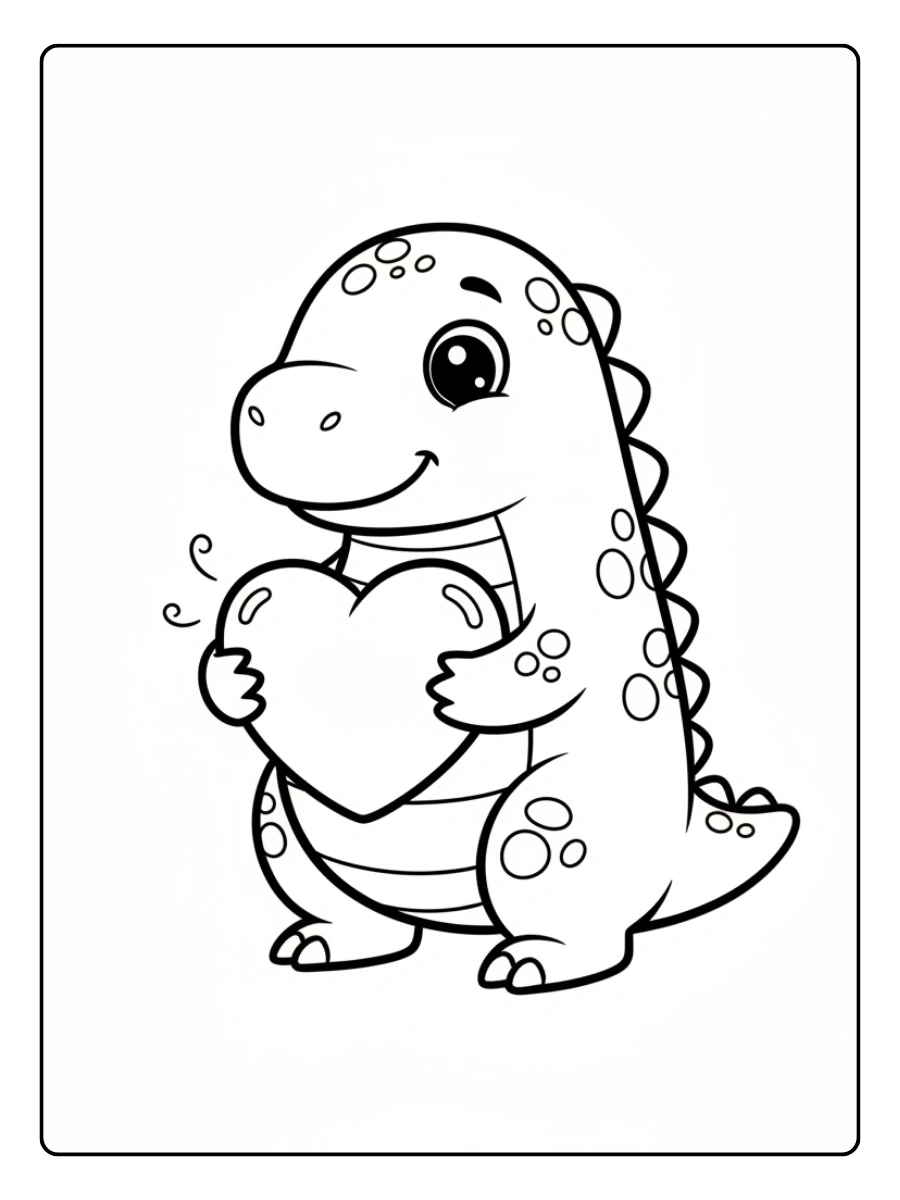 Cute Dino Coloring Pages – Dinosaur Hugging Heart