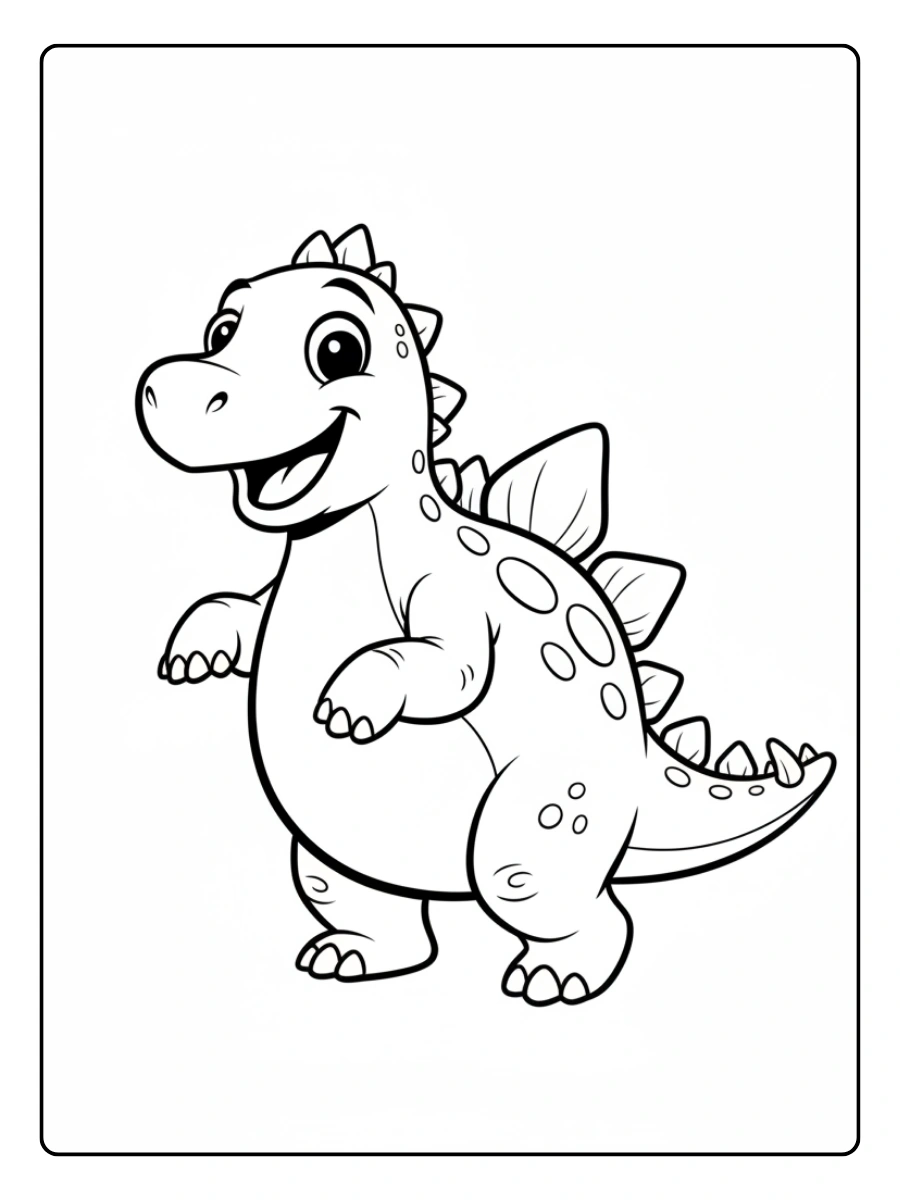 Cute Dino Coloring Pages – Happy Stegosaurus