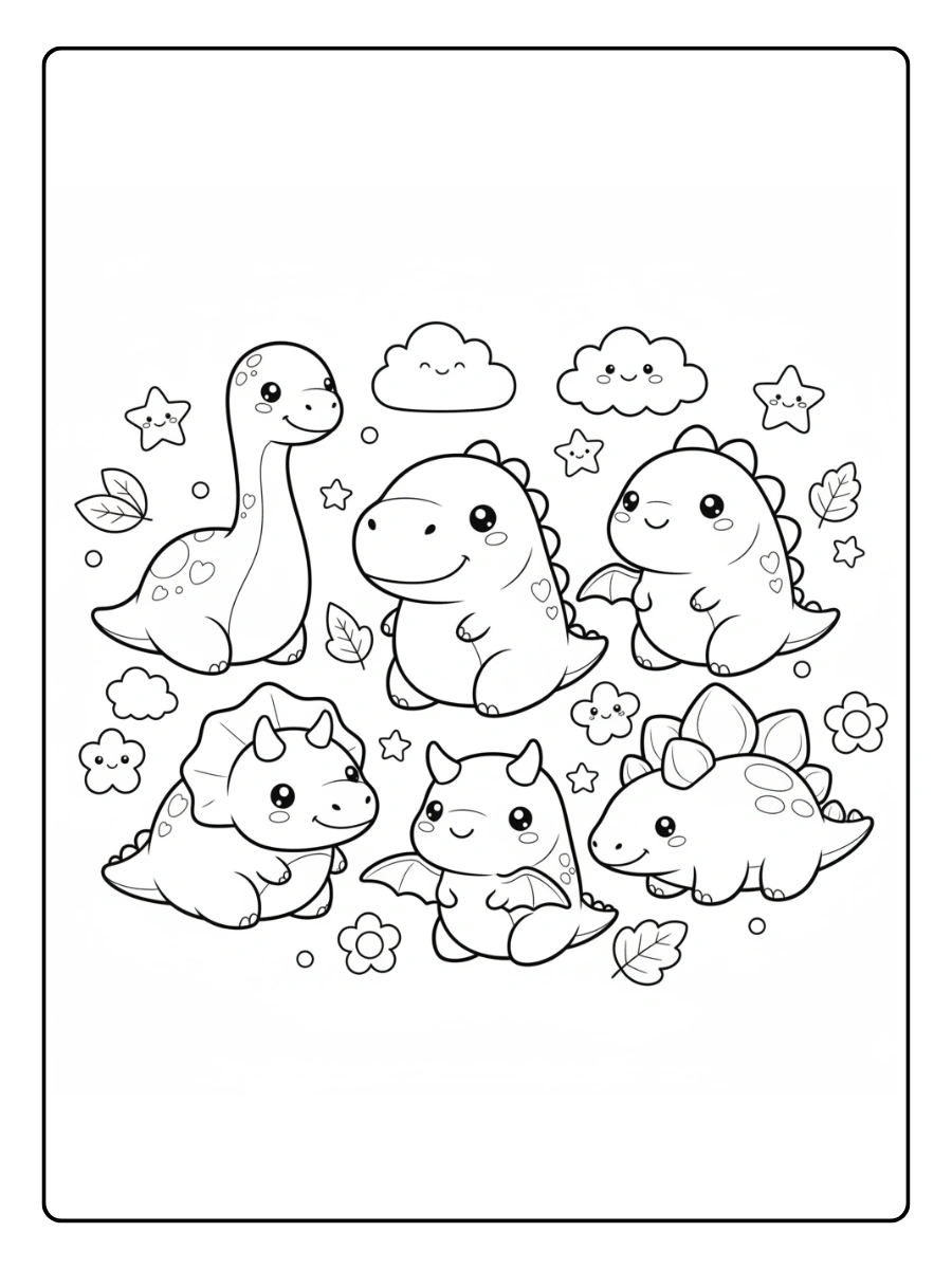 Cute Dino Coloring Pages – Kawaii Dino Style
