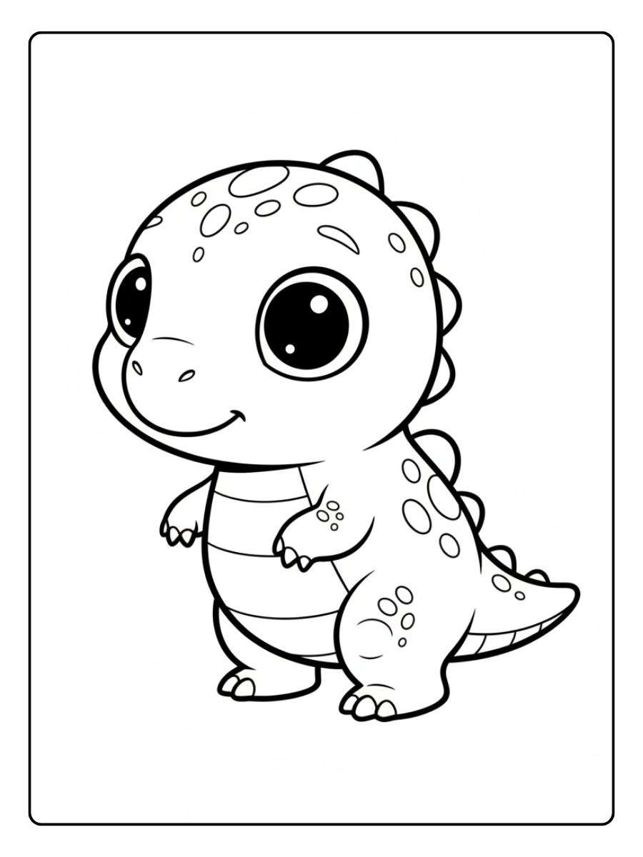 Cute Dino Coloring Pages – Little Dino with Big Eyes