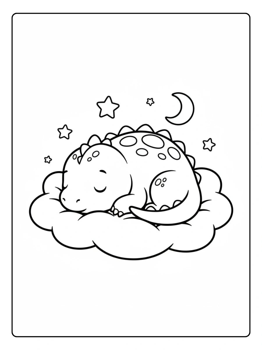 Cute Dino Coloring Pages – Sleeping Baby Dino