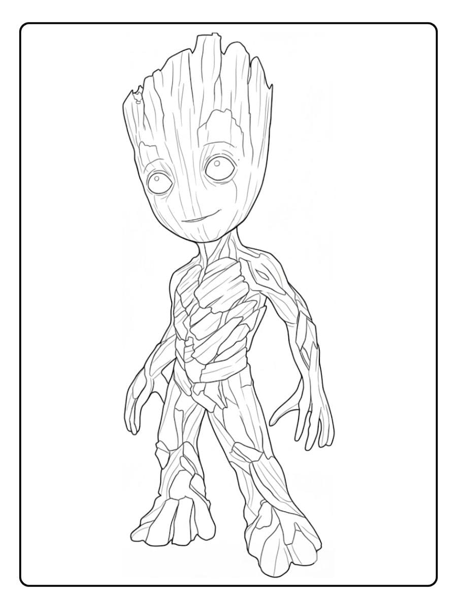 Cute Groot Line Art for Coloring