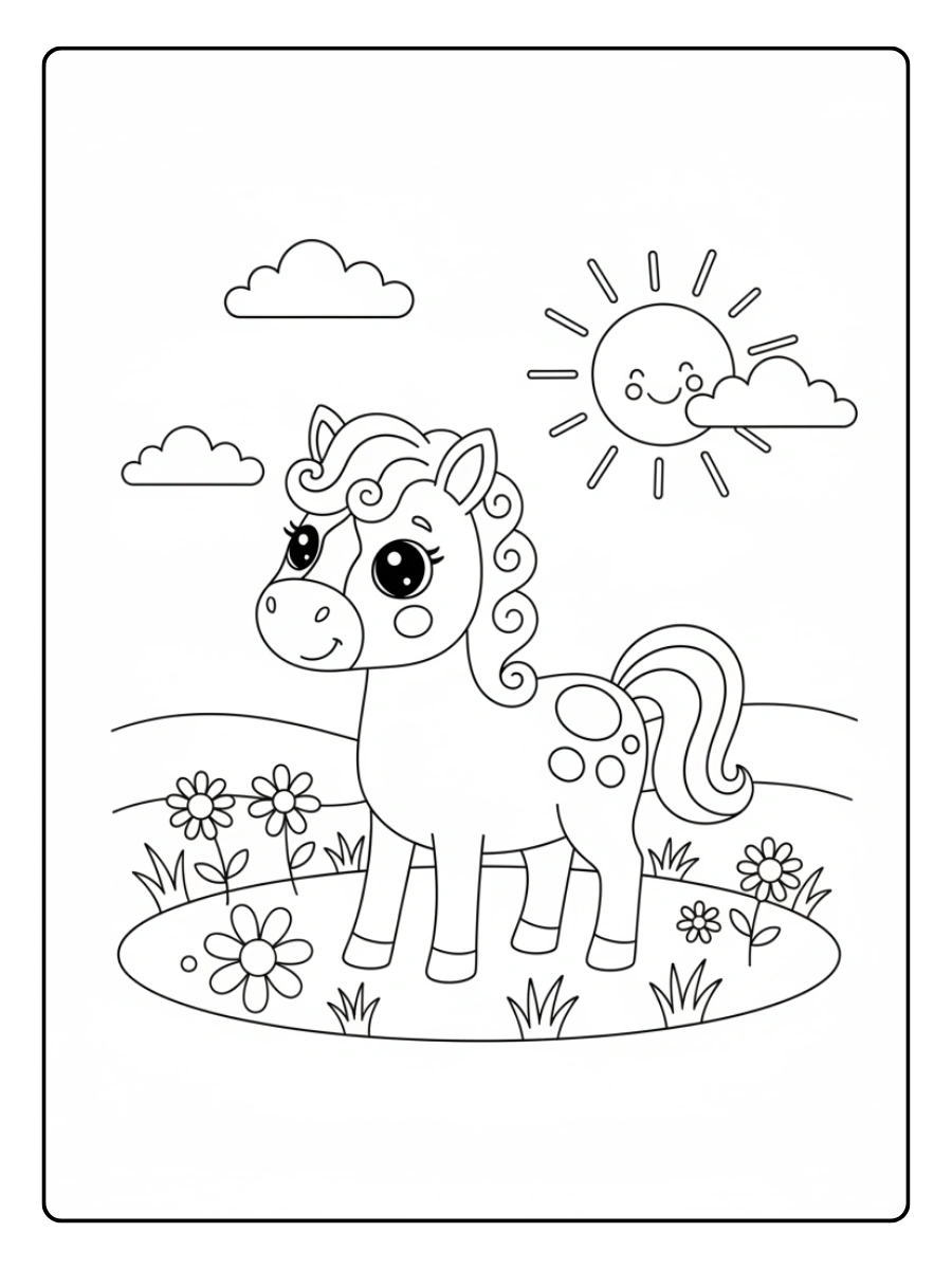 Cute Horse Coloring Pages – Adorable Horse Illustration