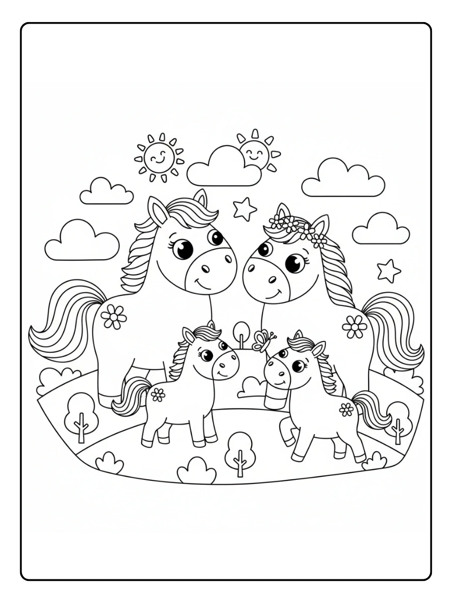 Cute Horse Coloring Pages – Cute Horse Family