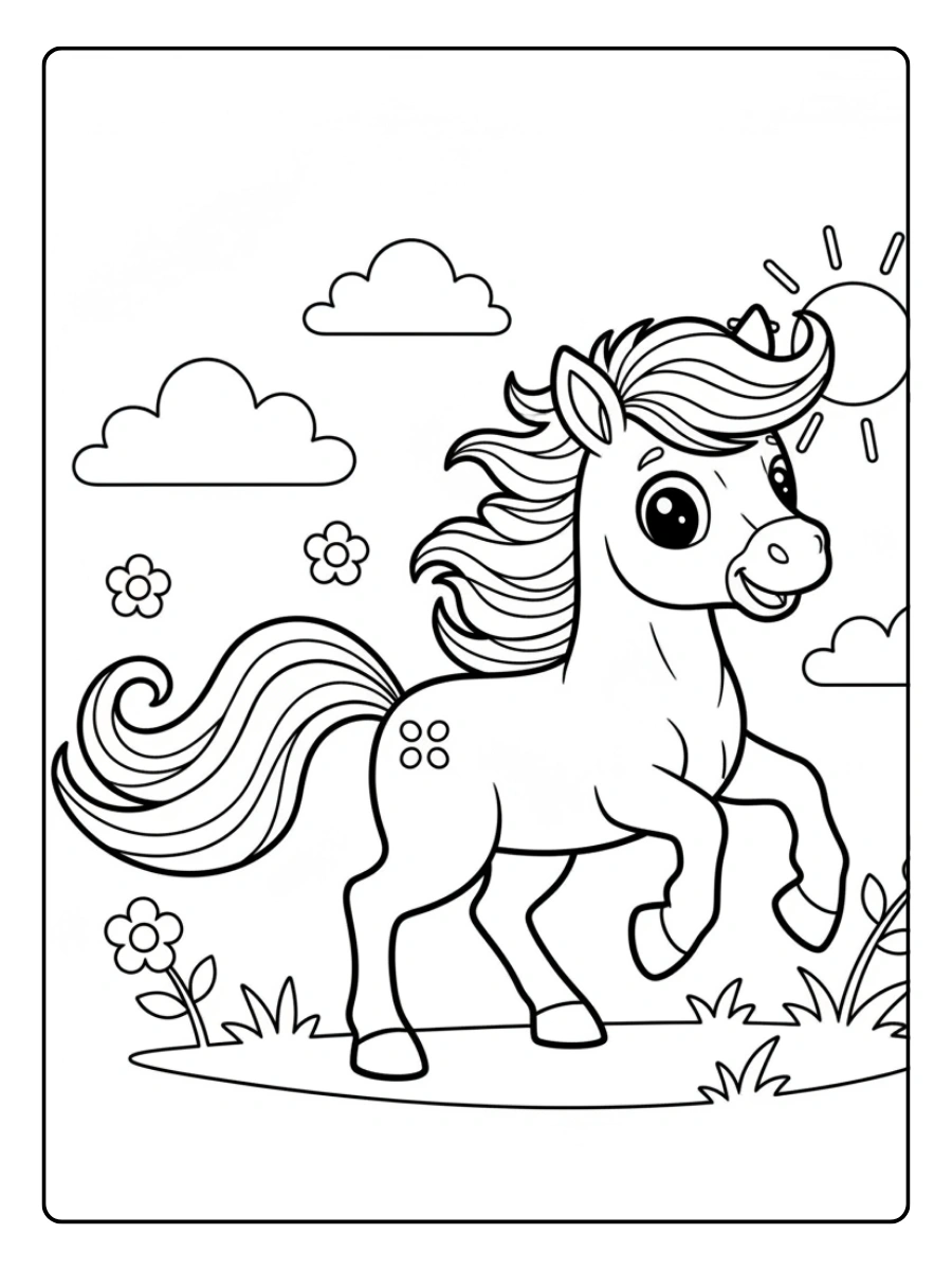 Cute Horse Coloring Pages – Cute Horse Playing